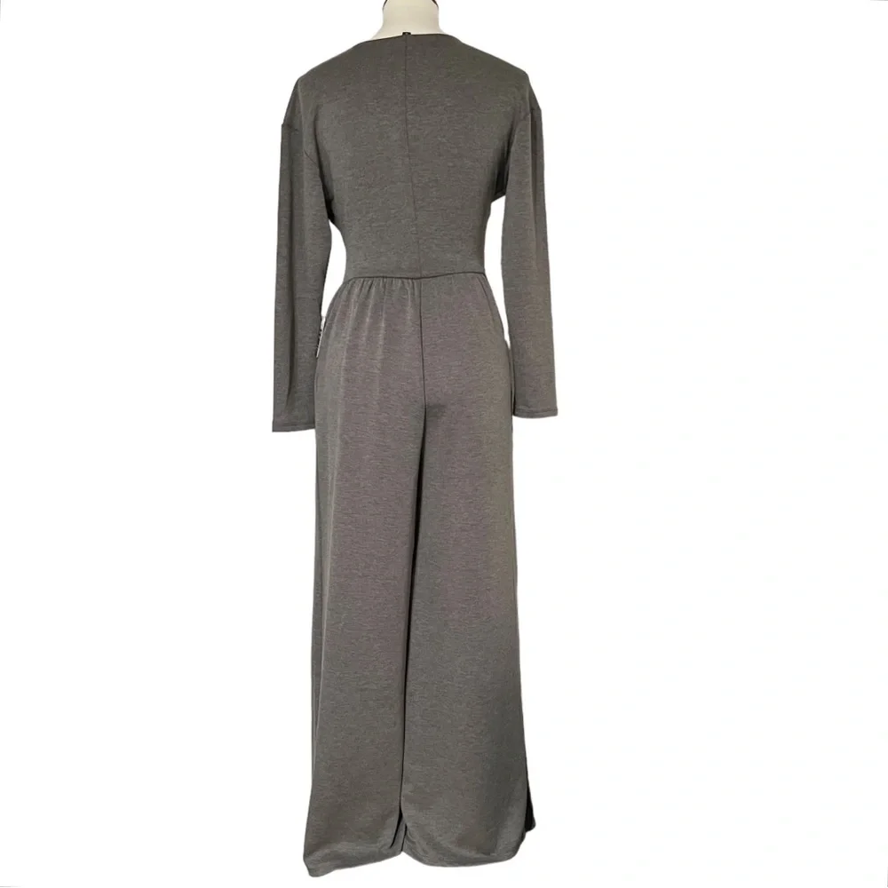 Express Luxe Lounge Long Sleeve Surplice Wide Leg Jumpsuit‎